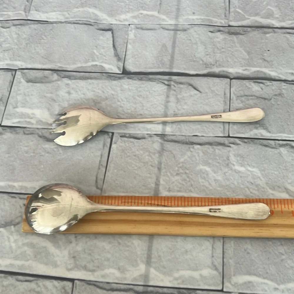 Vintage Silver plated Italian salad serving utensil spoon & fork silverware